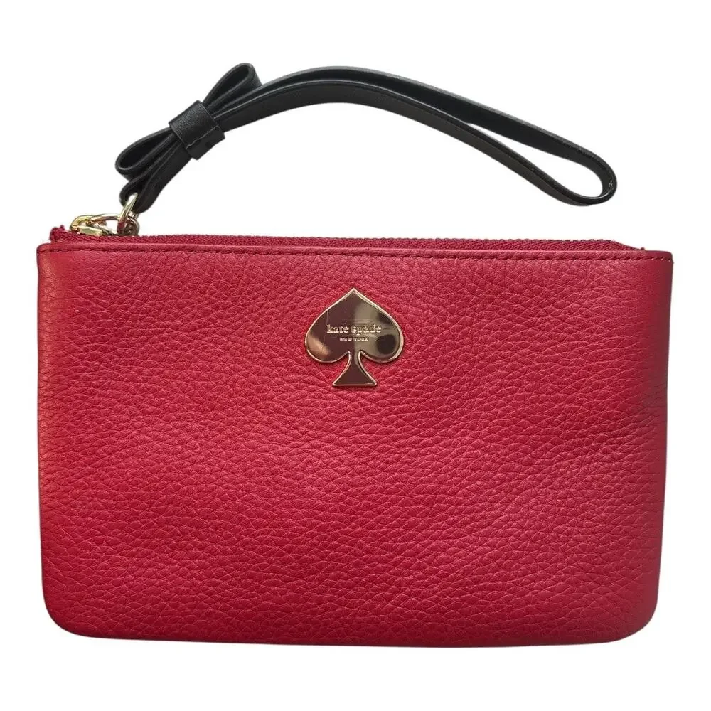 Kate Spade New York Leroy Street Bee Wristlet Pillbox Red Leather Clutch Clover